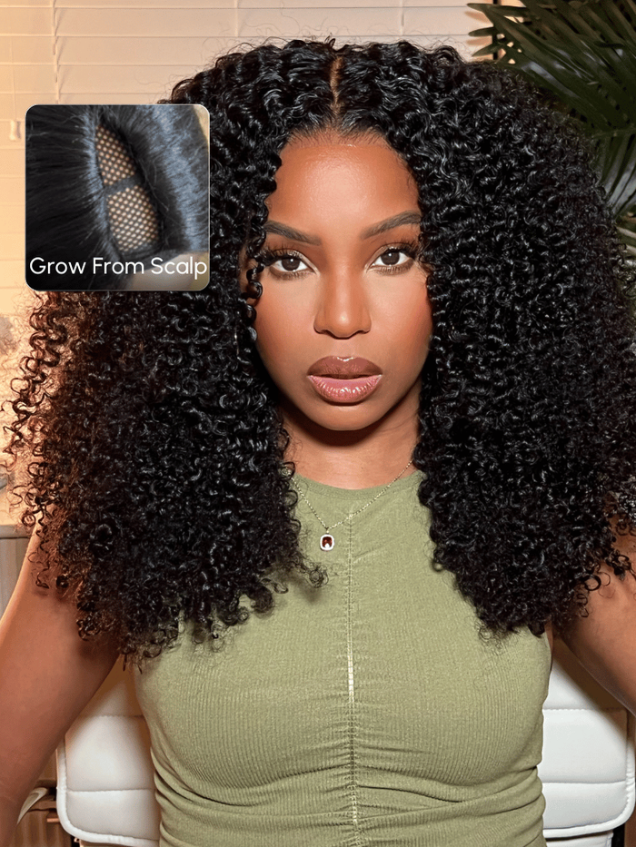 Petaluxe EasiContour? V Part Minimal Glueless Kinky Curly Glueless Wig 150% Density