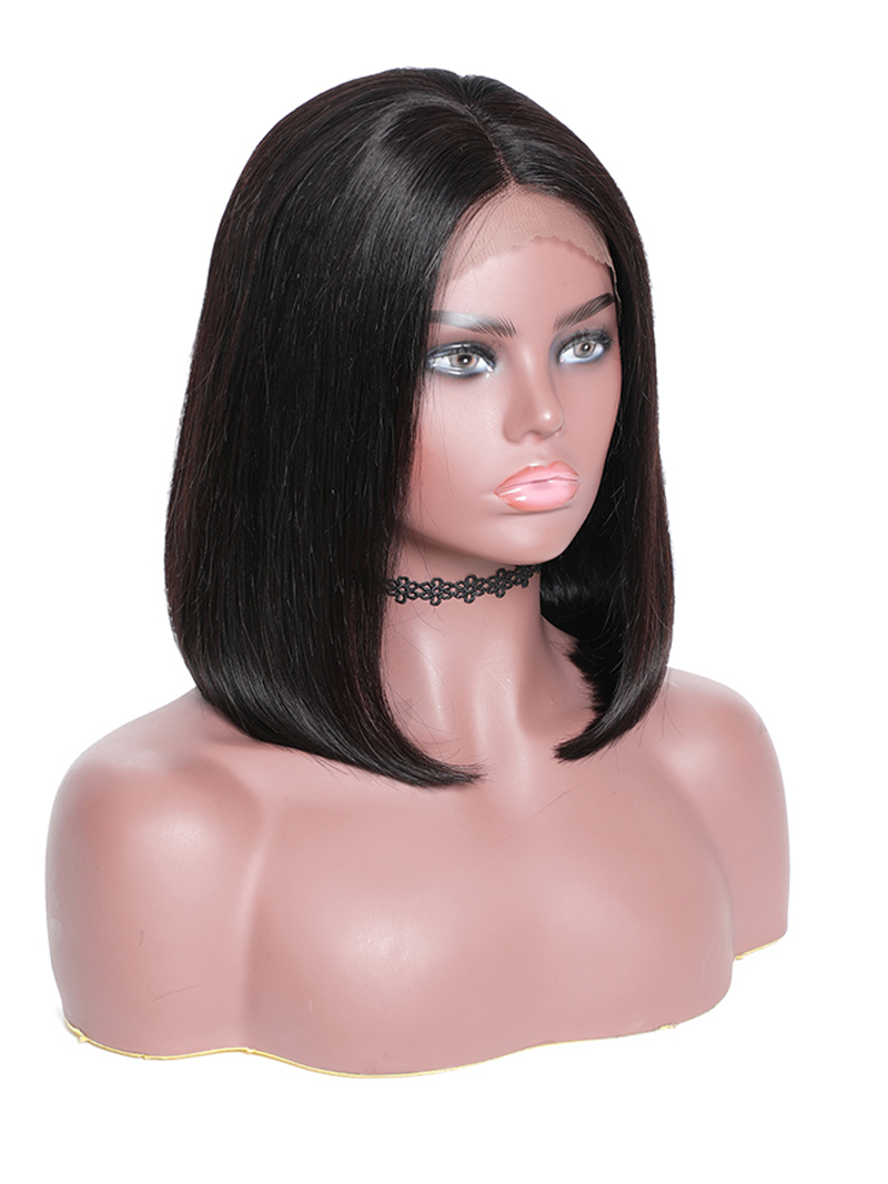 Hair Short Straight Transparent Lace Frontal Bob Wig With Baby Hairs Along The Hairline 100% Human Hair Without Bangs
