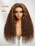 Petaluxe [Invisi Drawstring]13x4 Pre-Everything? Lace Frontal Toffee Brown With Piano Highlights Water Wave Glueless Wig