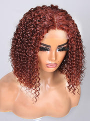 4x0.75 Lace Part Reddish Brown Bouncy Curly Bob Wig