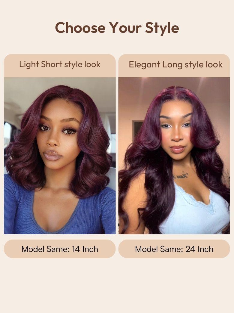100% Human Hair Black Cherry Bye-Bye Knots? 7x5 Lace Glueless Bob Drawstring Body Wave Wig