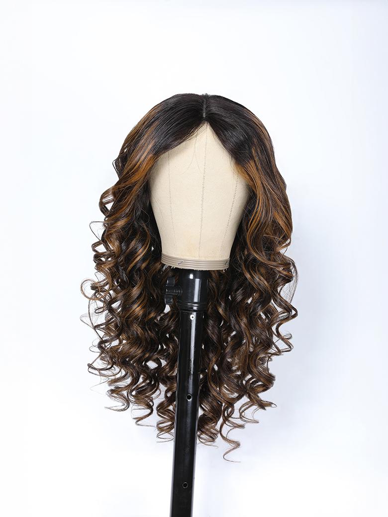 V Part Body Wave Shadow Root Balayage Highlight Colored Glueless Wig