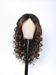 V Part Body Wave Shadow Root Balayage Highlight Colored Glueless Wig