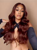 Petaluxe Dark Auburn Body Wave Remy Human Hair 4x4 Free Part Closure