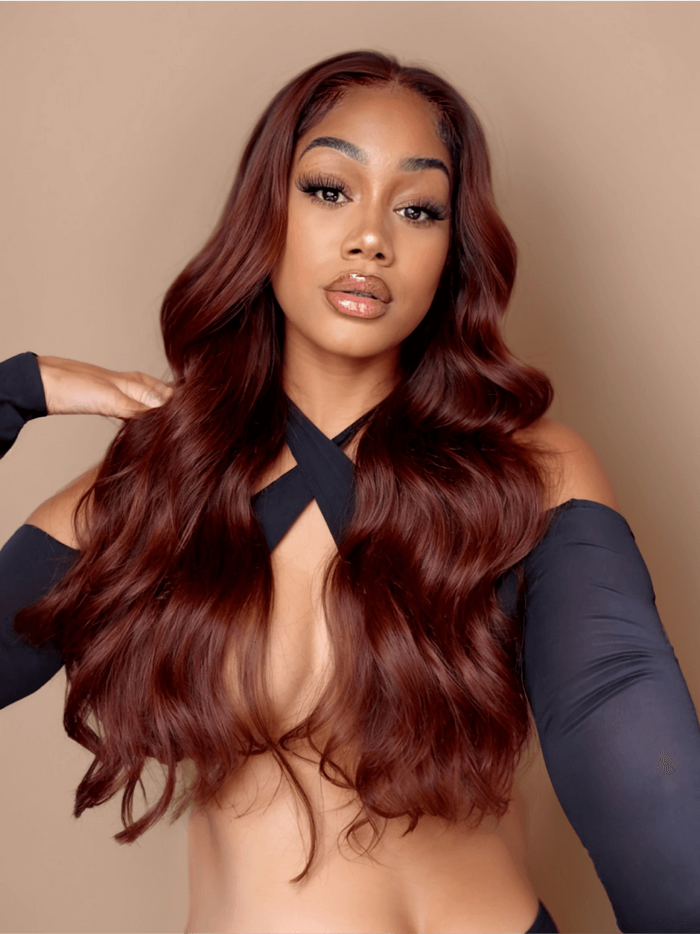 Petaluxe Dark Auburn Body Wave Remy Human Hair 4x4 Free Part Closure
