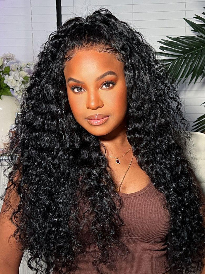 [$100-$50] Petaluxe 7x5 Pre-Cut Lace 180% Density & 10 seconds flip-over Half Wig Water Wave With Drawstring Glueless Wig