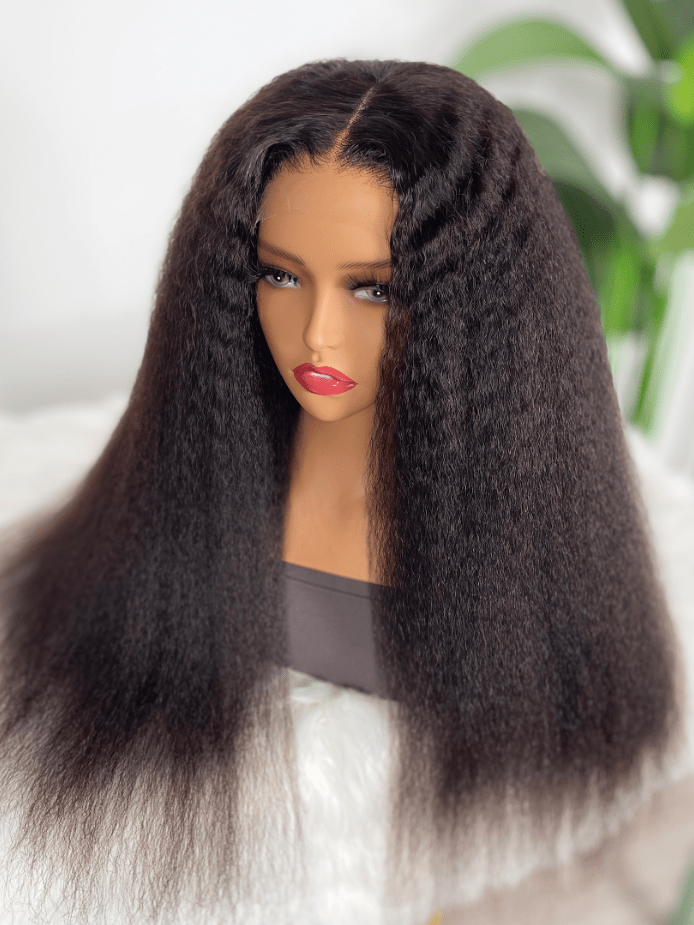 [Plus+ Exclusive] Kinky Straight Hair Thinnest Glueless Invisible 5x5 HD Lace Wig 180% High Density Pre Plucked