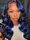 Petaluxe 13x4 Lace Frontal Trendy Blue Highlight Colored Wigs