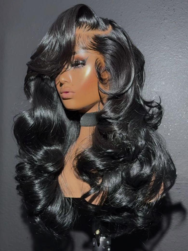 13x4 Pre-Everything? Wig With Loose Wave Face-Framing Layers And Side-Swept Bangs With Drawstring