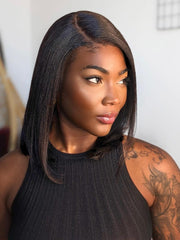 Bye Bye Knots Yaki Bob Wig 7x5 Glueless Lace Black Bleached Knots Wig 180% Density