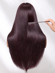 13x4 Pre-Everything Lace Frontal Black Cherry Layered Straight Wig 150% Bouncy Density