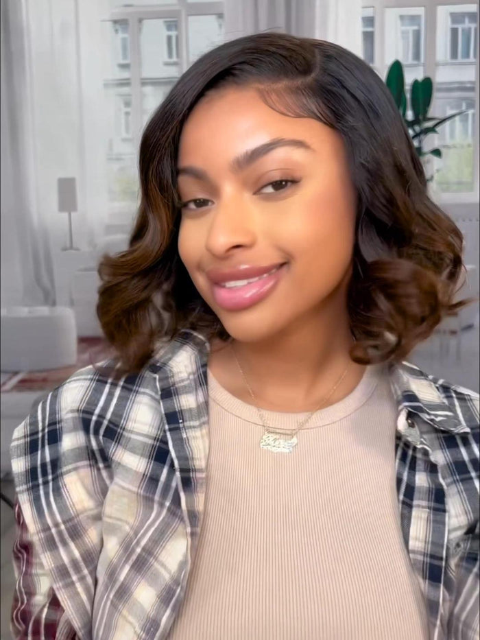 Petaluxe 13x4 Lace Frontal & 7x5 Byebye Knots Chestnut Brown Ombre Spiral Curls Pre Everything Wig