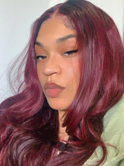 13x4 Lace Front Layered Burgundy Ombre Wig With Dark Roots