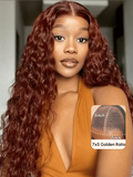 Petaluxe Bye-Bye Knots Wig 7x5 Lace Reddish Brown Water Wave Wig 150% Density