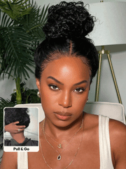 13x4 Pre-Everything? Lace Frontal Natural Black Bouncy Water Wave Curly Drawstring Exclusive Design Wig Perfect For Summer Look