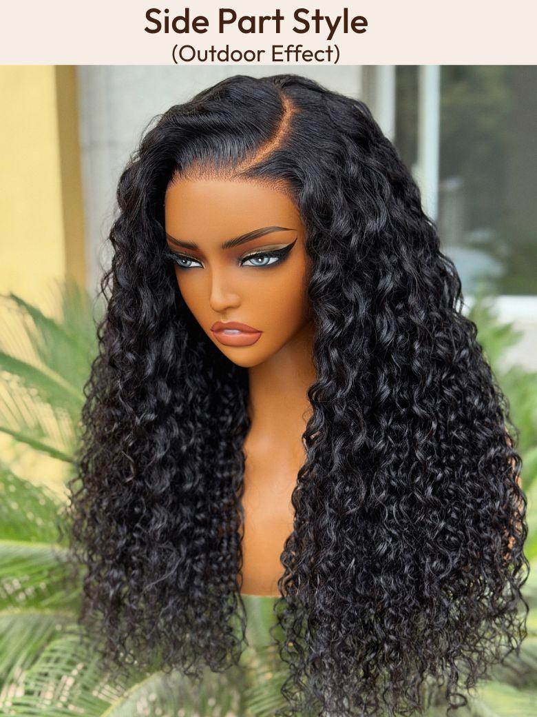 13x4 Pre-Everything? Lace Frontal Natural Black Water Wave Curly Wig