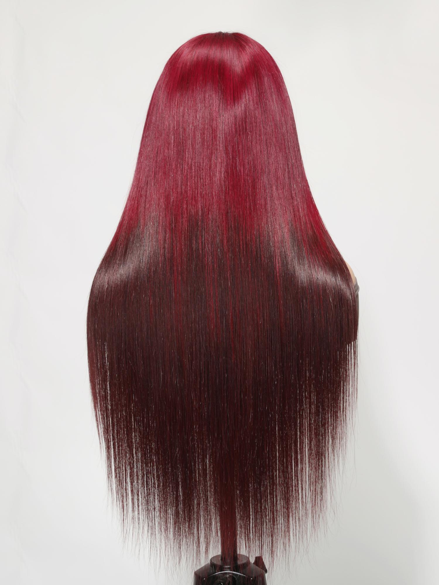 13x4 Lace Front Burgundy Reverse Ombre Cherry Red Straight Wig