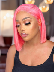 Pink Bob 13x4 Lace Front Straight Human Hair Wig