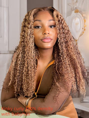 [From 20inch] 13x4 Pre-Everything Honey Blonde Highlights Lace Frontal Water Wave Wig With Baby Hair& Kinky Curly Wig & Jerry Curly Wig