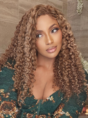 [Plus+ Exclusive] Pre-Everything 13x4 Lace Frontal Honey Blonde Highlights Jerry Curly Bouncy Wig with Baby Hair
