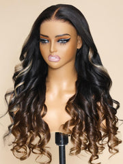 Magic Lace Wig Black to Chestnut Brown Ombre Body Wave With Optional 7x5 Replaceable Lace Closure