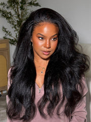 13x4 HD Real Scalp? Wig Invisible Lace Frontal Black Kinky Straight Wig With Invisi Drawstring