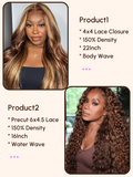 Petaluxe 2 Wigs $87 for 22" 4x4 Lace Closure Honey Blonde Body Wave and 16" Precut 6x4.5 Lace Piano Highlight Water Wave Wig