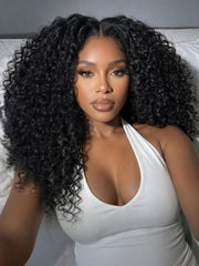 7x5 Bye-Bye Knots? & 13x4 Pre-Everything? Lace Frontal Pull And Go Black Fluffy Natural Loose Wave Curtain Bangs Wig with Free Ear Tape