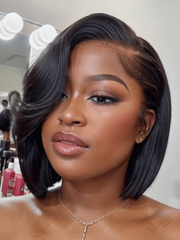 Bye Bye Knots Wig 7x5 Pre Cut Lace Black Feathered Bob Wig