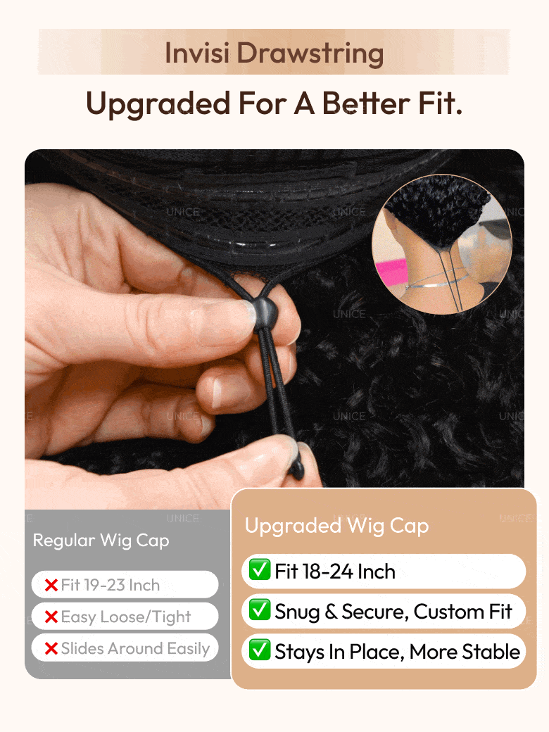 EasiContour? V Part Minimal Glueless Curly Glueless Wig With Invisi Drawstring 100% Human Hair 150% Density