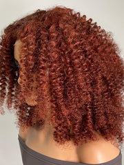13x4 Lace Front Kinky Afro Puff Reddish Brown 16 Inch Shoulder Length Wig