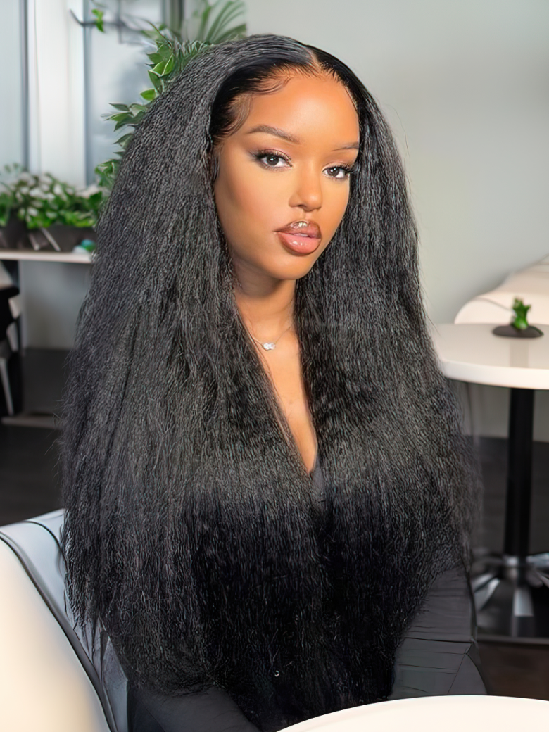 13x4 Lace Front Wig Kinky Straight Natural Baby Hair Wig Bouncy 150% Density