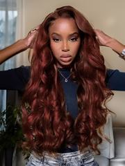 Undetectable HD Lace 5x5 Closure Reddish Brown Body Wave Glueless Wig two