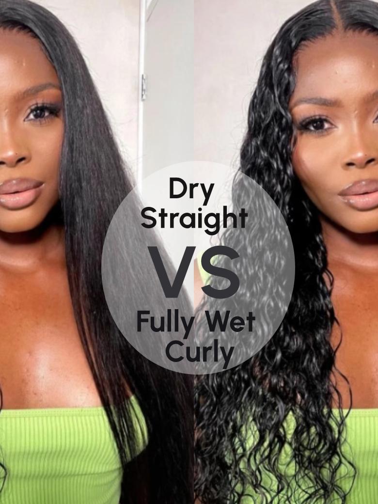 2 in 1 Dry Straight & Wet Deep Wave Hand-Tied V Part Wigs Wet And Wavy Hair Natural Black Color
