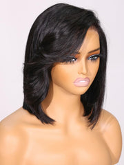 Bye Bye Knots Wig 7x5 Pre Cut Lace Black Feathered Bob Wig