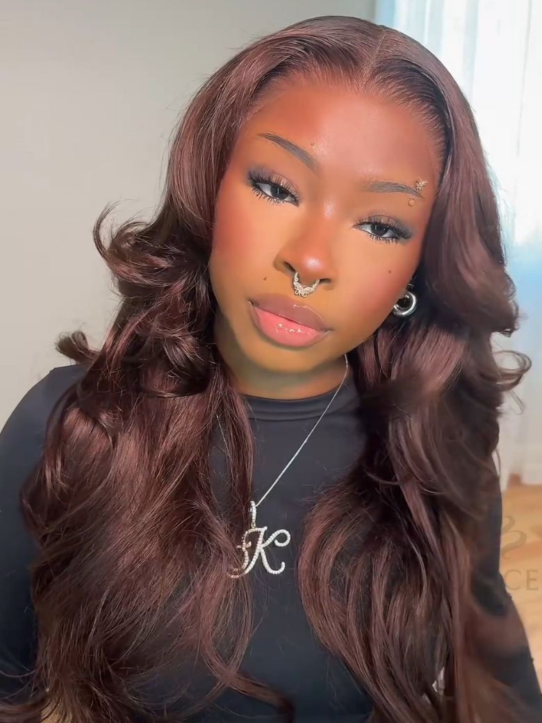 [20"-24"]Glueless Auburn Brown 13x4 Pre-Everything? Lace Frontal Loose Wave 100% Human Hair Wig with Invisi Drawstring & Face Framing Layers