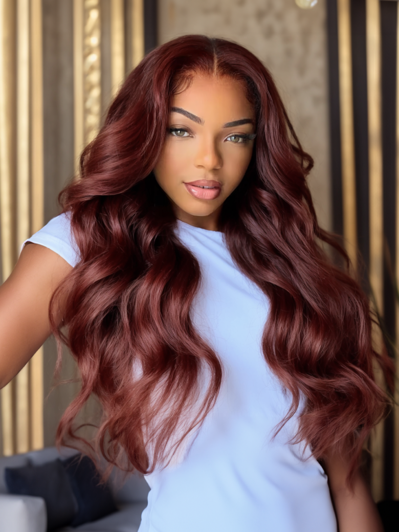 Dark Auburn Body Wave Remy Human Hair 3 Bundles With Closure Deal