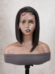 Short Straight Asymmetrical Bob Transparent Lace Front Wigs with Side Part Perfect For Any Face Shapes