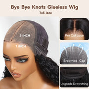 【Bye Bye Slip】Glueless Balayage Highlight Body Wave Wig with Drawstring Pre-cut 7x5 HD Lace Closure Human Hair Wigs with Bleached Knots Friendly for Beginners Summer Wig