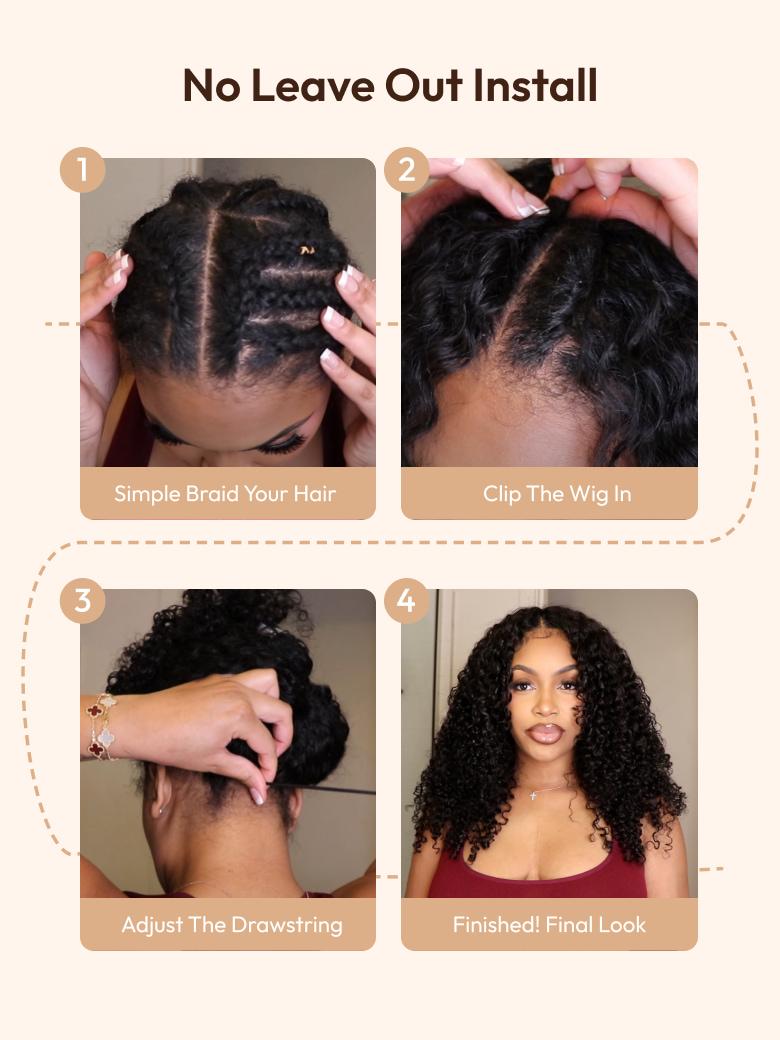 InvisiBlend? V Part Bouncy Water Wave Curly Seamless Blending Wig With Drawstring Protect Your Natural Hair