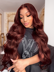 Undetectable HD Lace 5x5 Closure Reddish Brown Body Wave Glueless Wig two