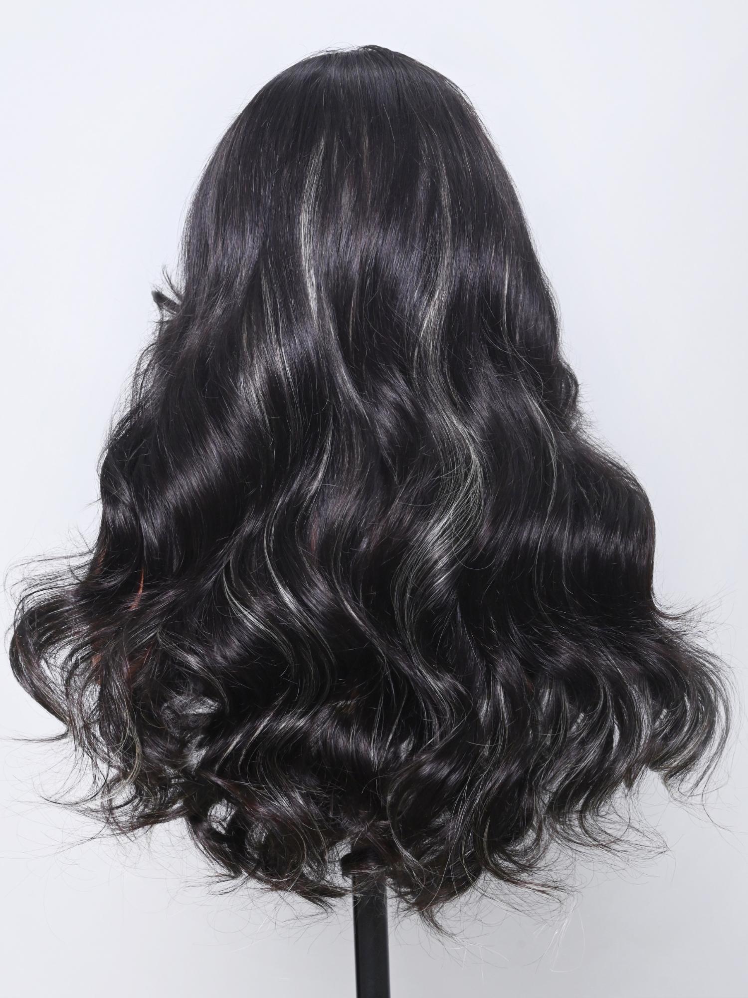 13x4 Lace Front Black Loose Wave Wig With Blonde Peekaboo Highlights