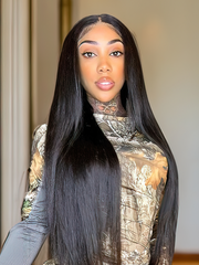 Hair U Part Human Hair Wigs Brazilian Virgin Straight 150 Density Glueless Middle Part Wig Pre Plucked For Women Natural Color