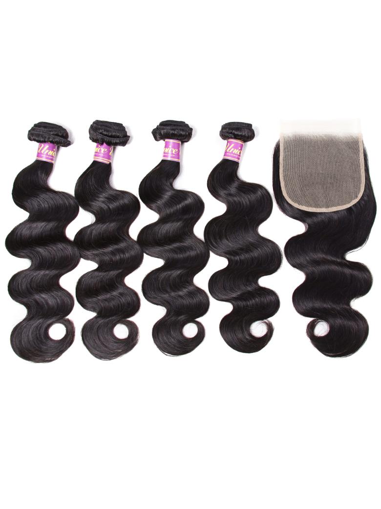 Body Wave 5x5 Lace Closure with 4 Bundles Human Hair