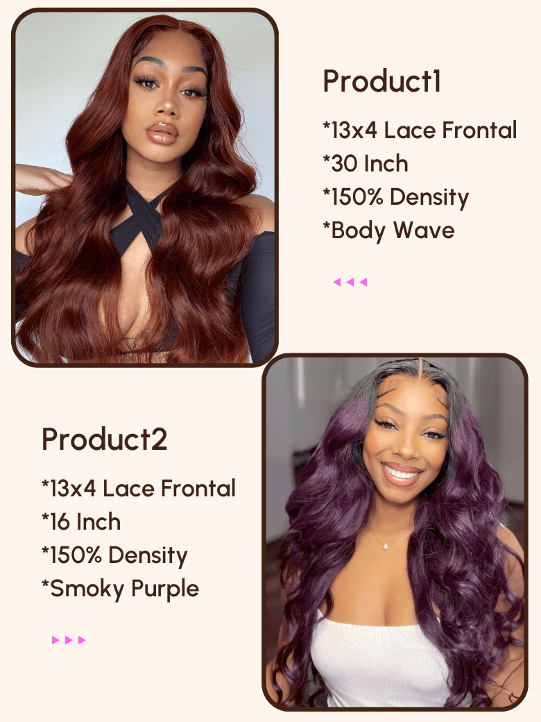 [2 Wigs $329] 30" Lace Frontal Reddish Brown Wig & 16" Lace Frontal Smoky Purple Wig