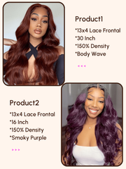 [2 Wigs $329] 30" Lace Frontal Reddish Brown Wig & 16" Lace Frontal Smoky Purple Wig