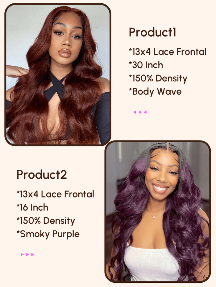 Petaluxe [2 Wigs $329] 30" Lace Frontal Reddish Brown Wig & 16" Lace Frontal Smoky Purple Wig