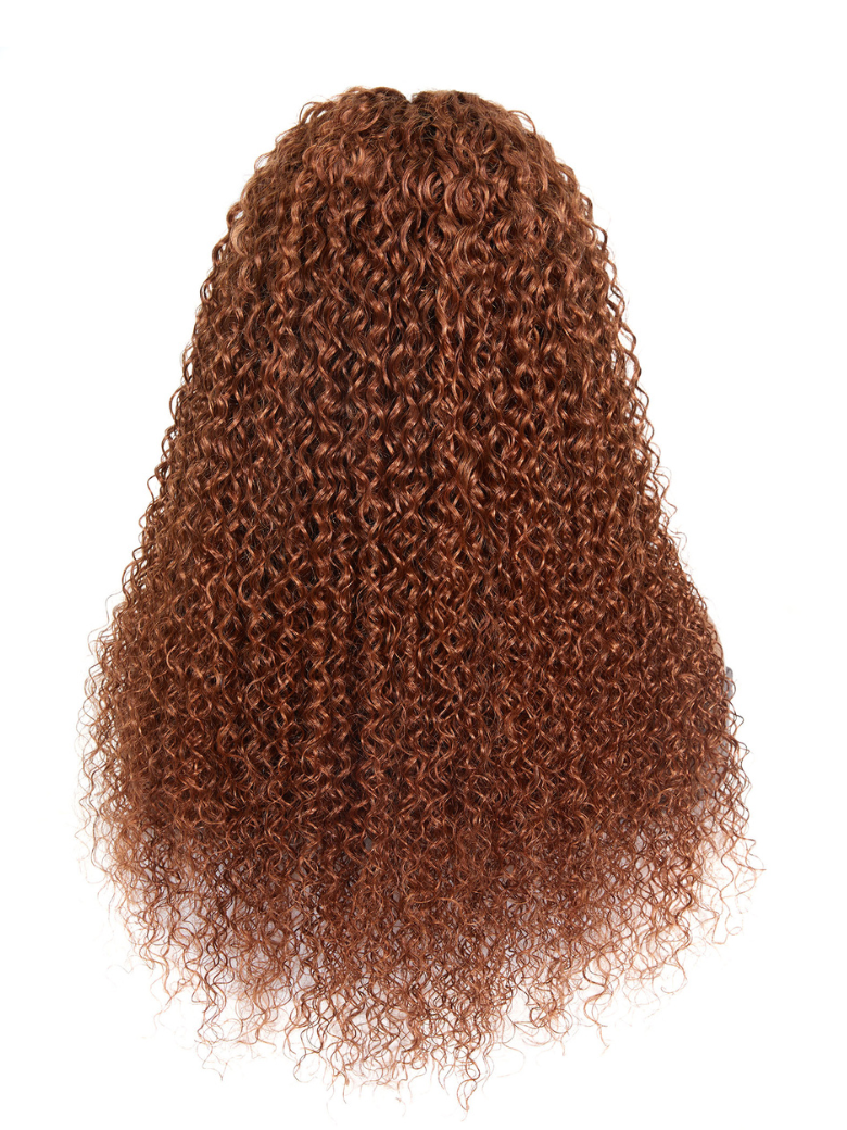 Medium Auburn Jerry Curly Human Hair Glueless Lace Wig 150% Density