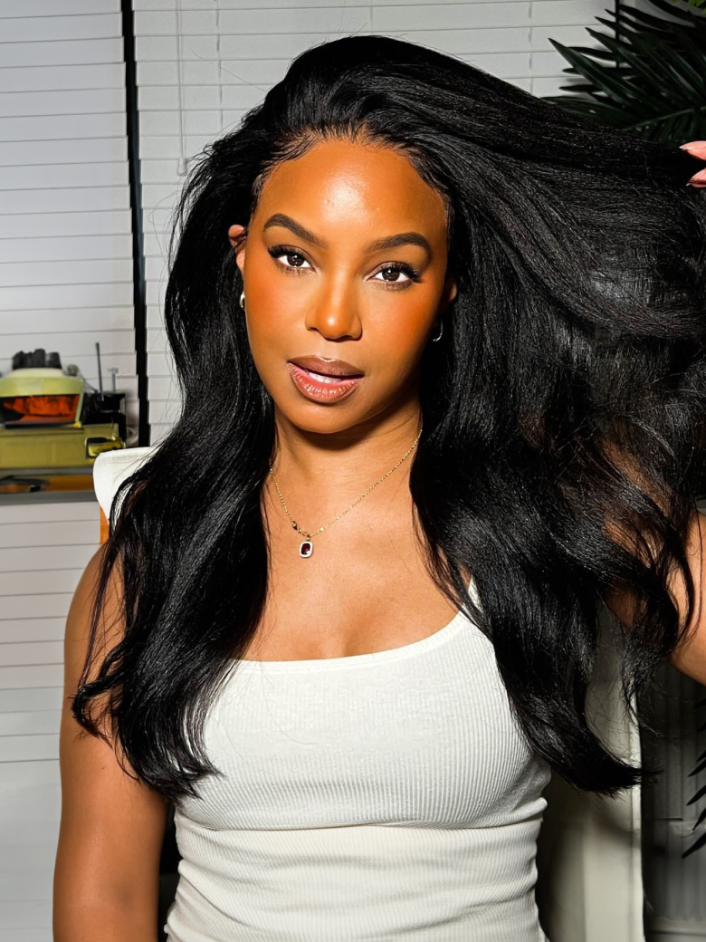 Bye Bye Knots? Wig 7x5 Glueless Lace Black Yaki Straight Wig With Baby Hair