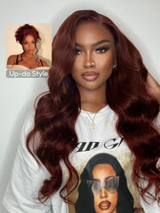 24 Inch 13x4 Pre-Cut Lace Front 180% Density Reddish Brown Body Wave Wig Pre-Everything Wig
